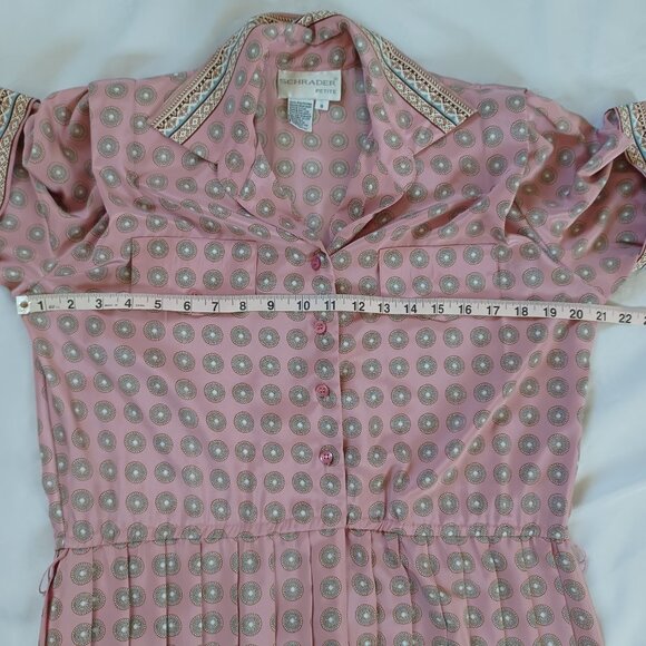 Vintage Schrader Shirt Dress Petite Midi Pleated 80s A line Secretary Size 8P - Picture 11 of 13